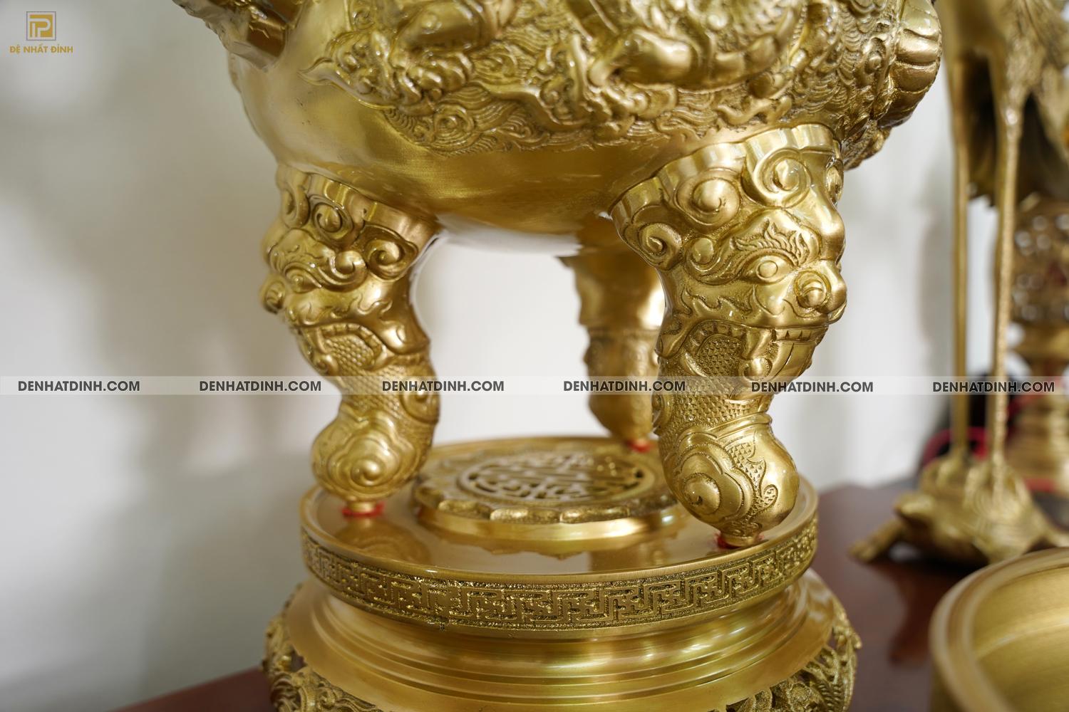 Bộ đỉnh đồng ngũ sự Song Long 65 Nắp Thọ cùng 10 phụ kiện ban thờ - Ảnh 5