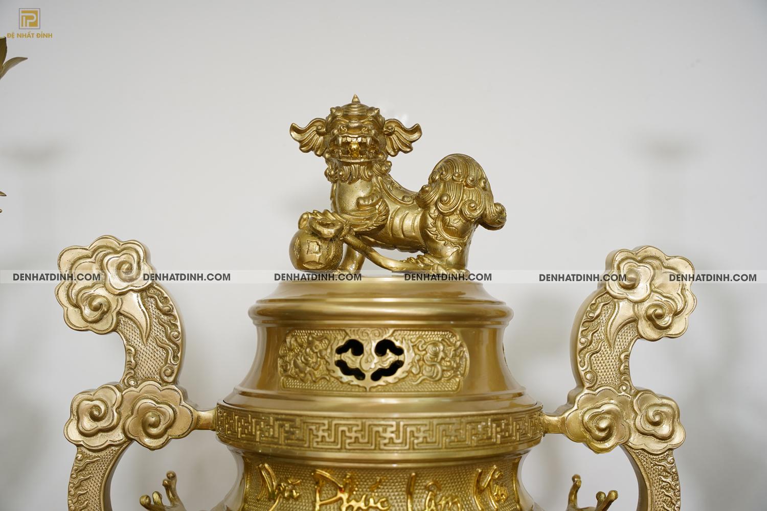 Bộ đỉnh đồng Ngũ Sự Song Long 65 Nắp Thọ cùng 4 đồ thờ - Ảnh 4