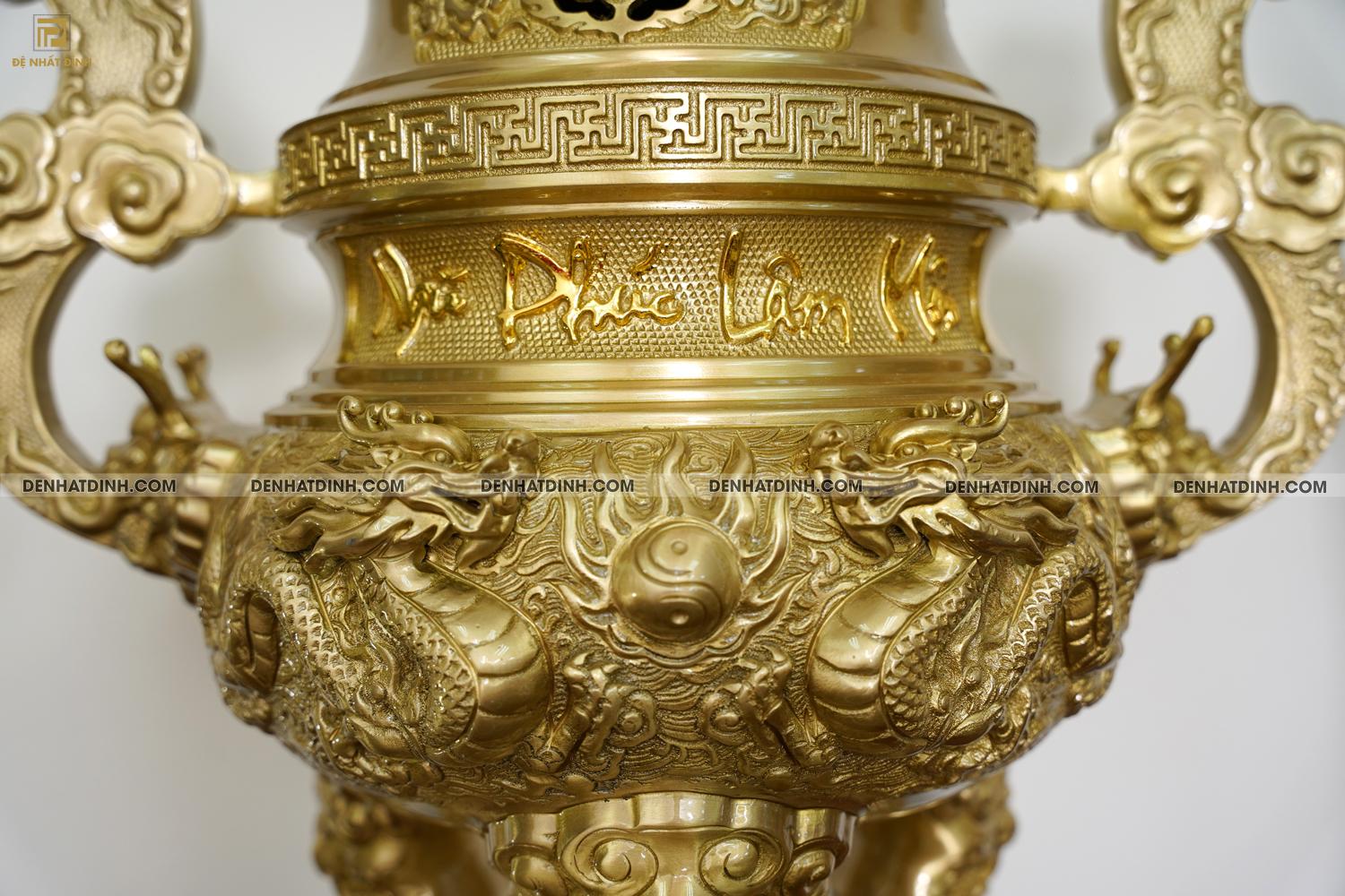 Bộ đỉnh đồng Ngũ Sự Song Long 65 Nắp Thọ cùng 4 đồ thờ - Ảnh 5
