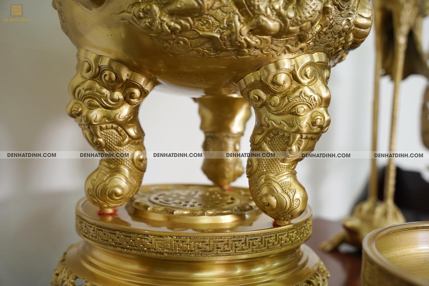 Bộ đỉnh đồng Ngũ Sự Song Long 65 Nắp Thọ cùng 4 đồ thờ - Ảnh 12