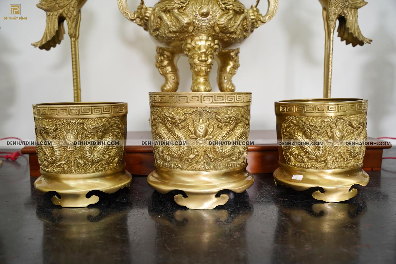 Bộ đỉnh đồng Ngũ Sự Song Long 65 Nắp Thọ cùng 4 đồ thờ - Ảnh 11