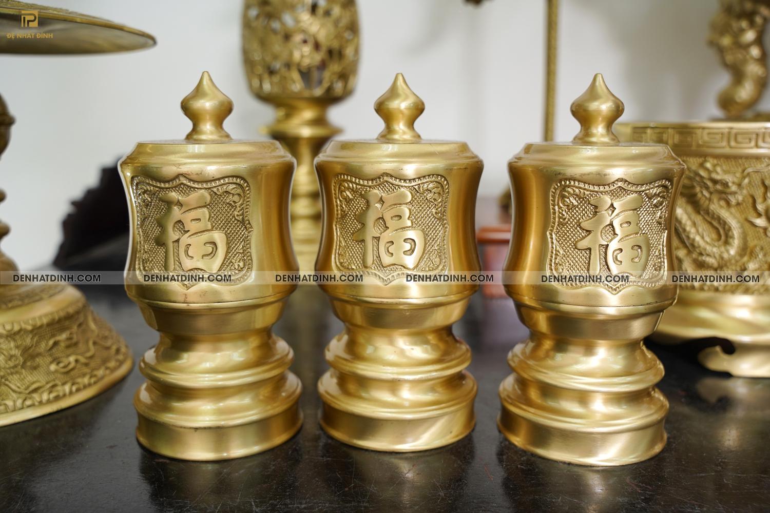 Bộ đỉnh đồng Ngũ Sự Song Long 65 Nắp Thọ cùng 4 đồ thờ - Ảnh 10