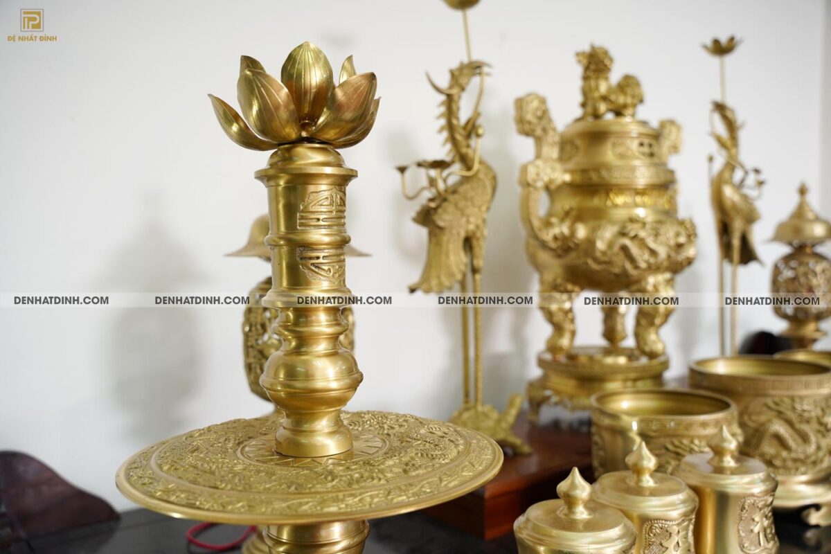 Bộ đỉnh đồng Ngũ Sự Song Long 65 Nắp Thọ cùng 4 đồ thờ - Ảnh 9