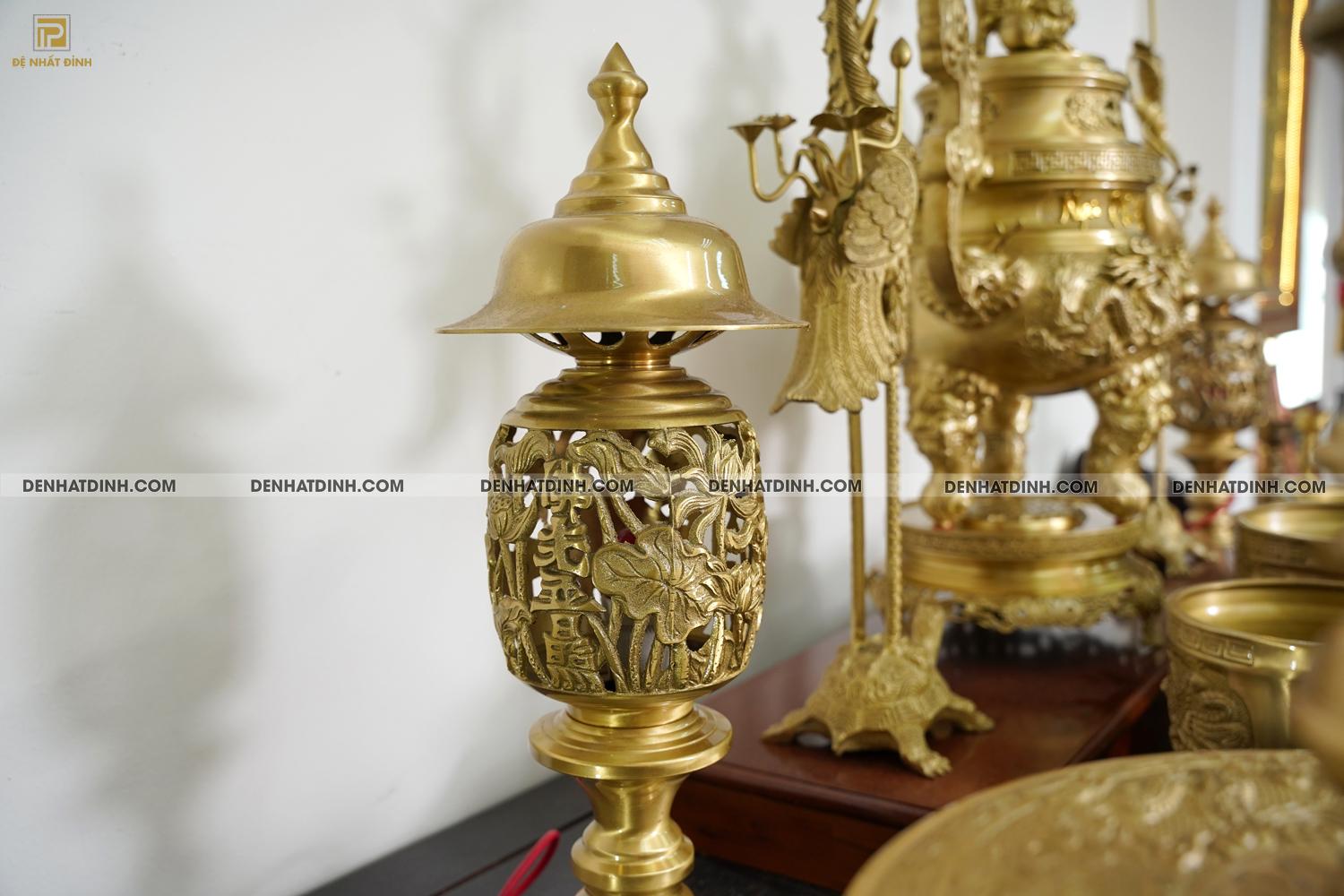 Bộ đỉnh đồng Ngũ Sự Song Long 65 Nắp Thọ cùng 4 đồ thờ - Ảnh 8