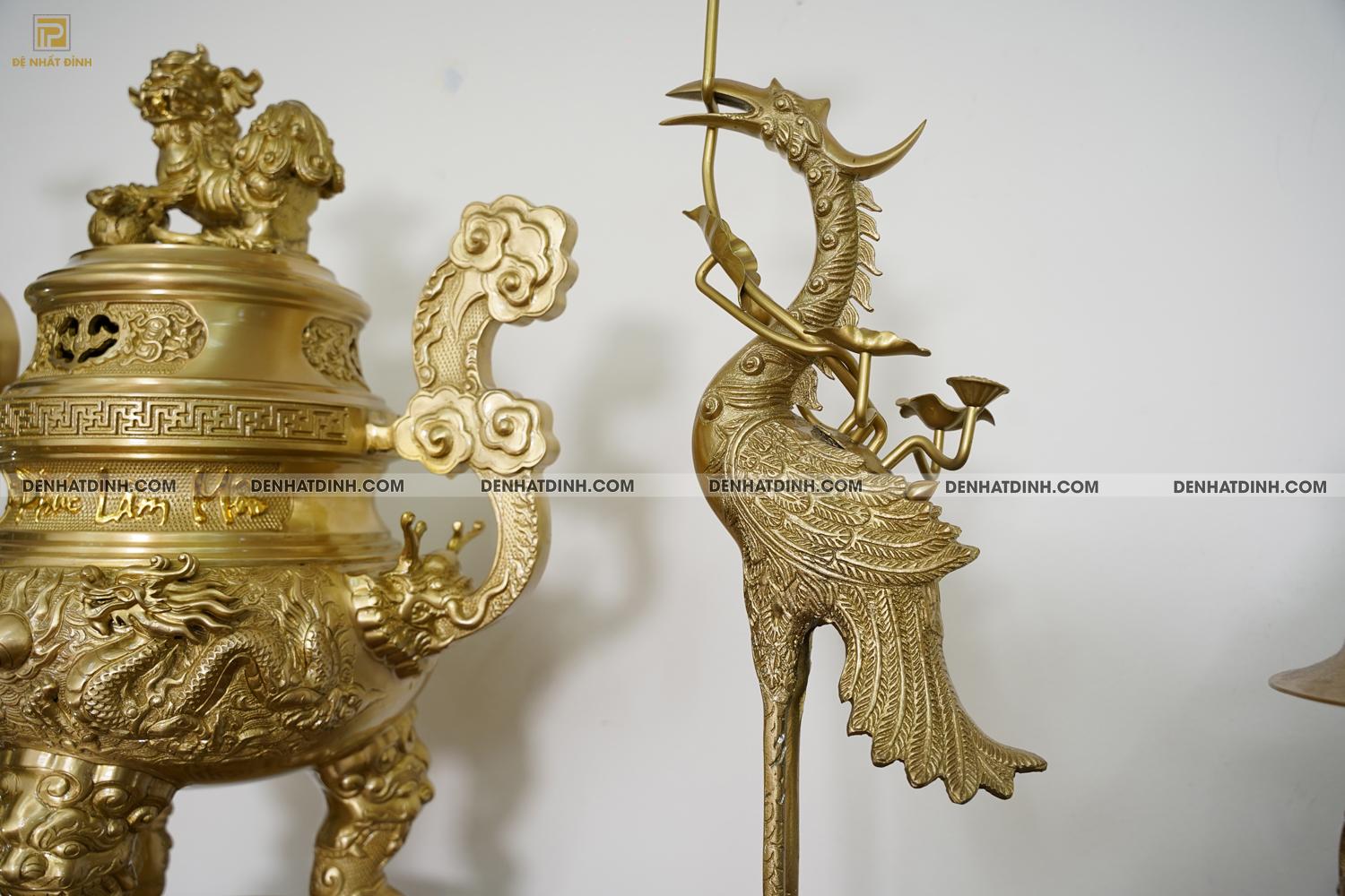 Bộ đỉnh đồng Ngũ Sự Song Long 65 Nắp Thọ cùng 4 đồ thờ - Ảnh 6