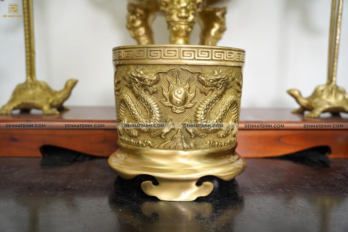 Bộ đỉnh đồng Ngũ Sự Song Long 65 Nắp Thọ cùng 4 đồ thờ phụ kiện - Ảnh 3