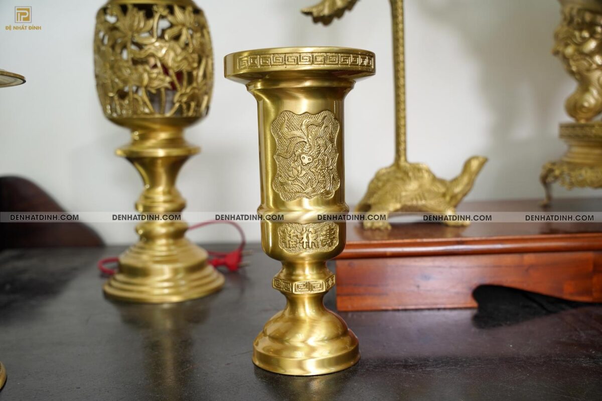 Bộ đỉnh đồng Ngũ Sự Song Long 65 Nắp Thọ cùng 4 đồ thờ phụ kiện - Ảnh 15