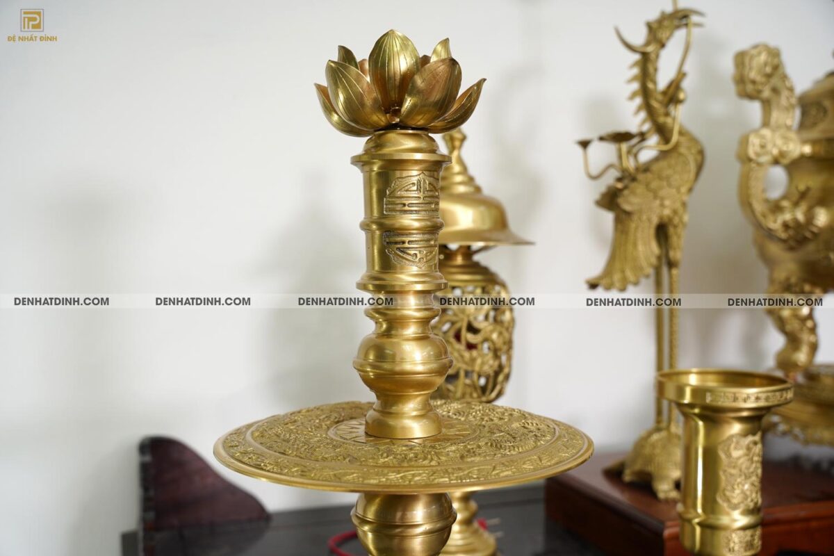 Bộ đỉnh đồng Ngũ Sự Song Long 65 Nắp Thọ cùng 4 đồ thờ phụ kiện - Ảnh 14