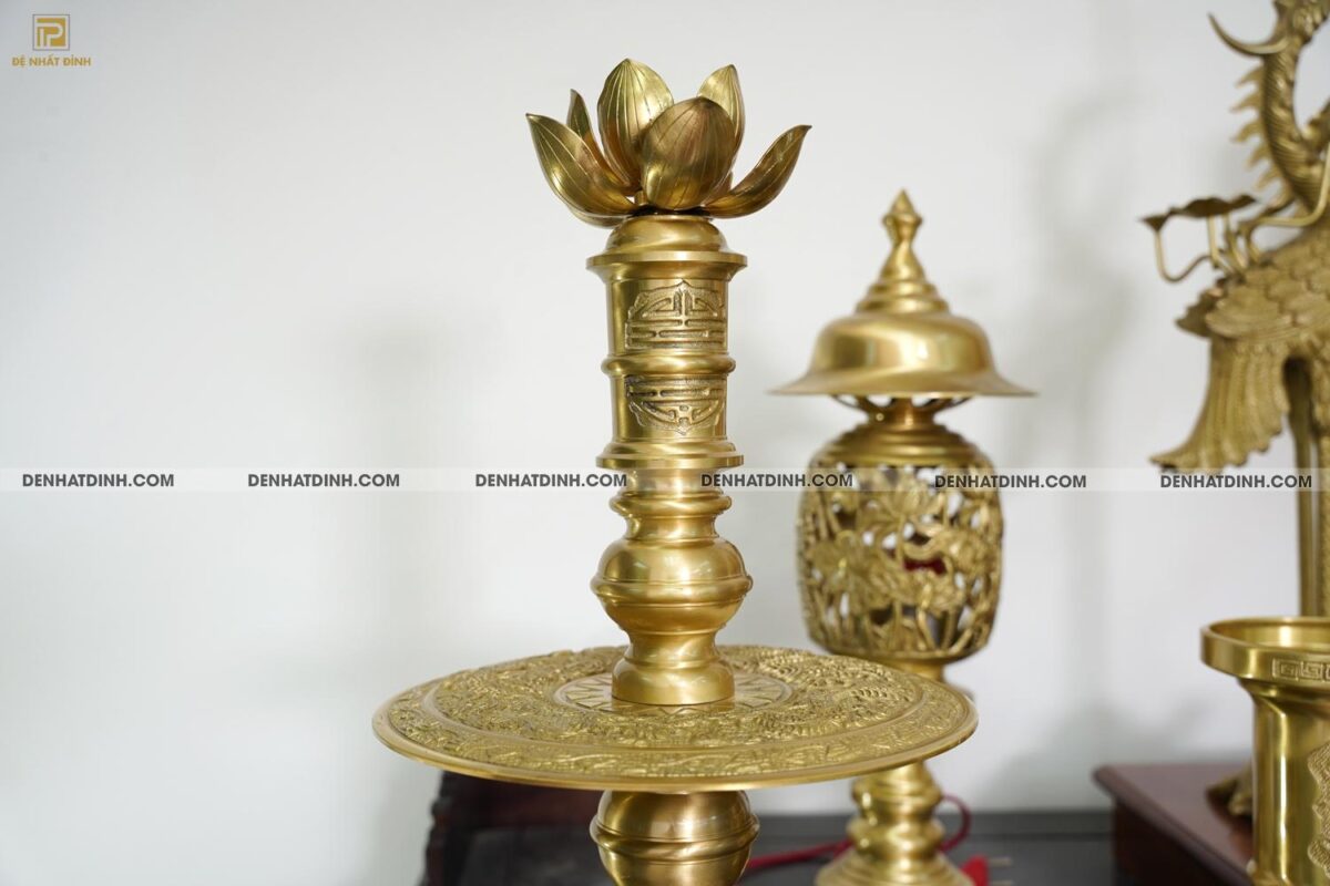 Bộ đỉnh đồng Ngũ Sự Song Long 65 Nắp Thọ cùng 4 đồ thờ phụ kiện - Ảnh 13