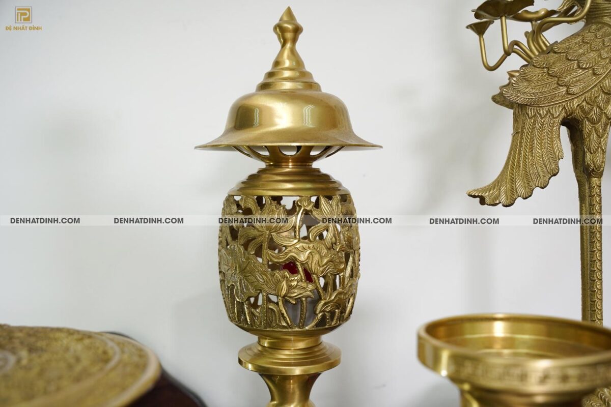 Bộ đỉnh đồng Ngũ Sự Song Long 65 Nắp Thọ cùng 4 đồ thờ phụ kiện - Ảnh 12