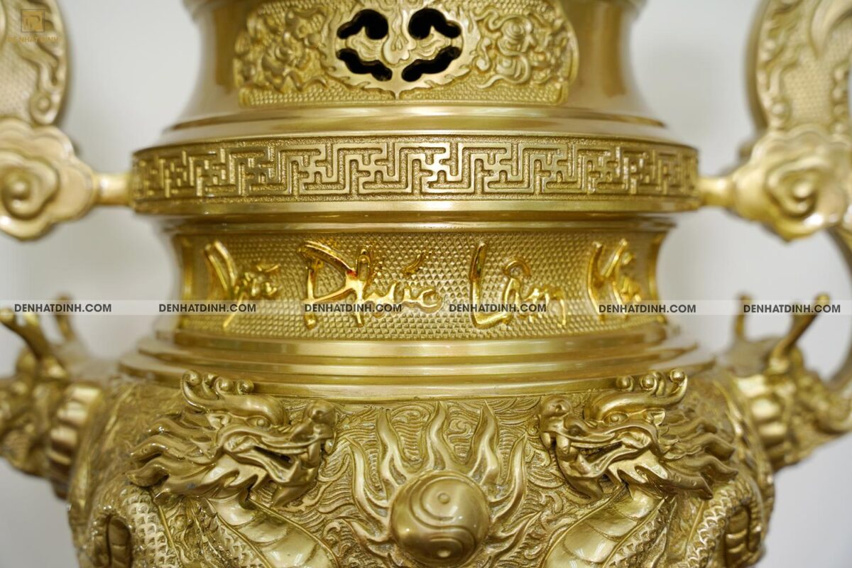 Bộ đỉnh đồng Ngũ Sự Song Long 65 Nắp Thọ cùng 4 đồ thờ phụ kiện - Ảnh 8