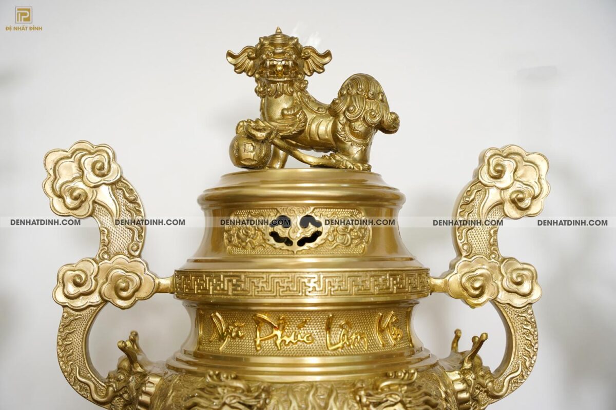 Bộ đỉnh đồng Ngũ Sự Song Long 65 Nắp Thọ cùng 4 đồ thờ phụ kiện - Ảnh 5