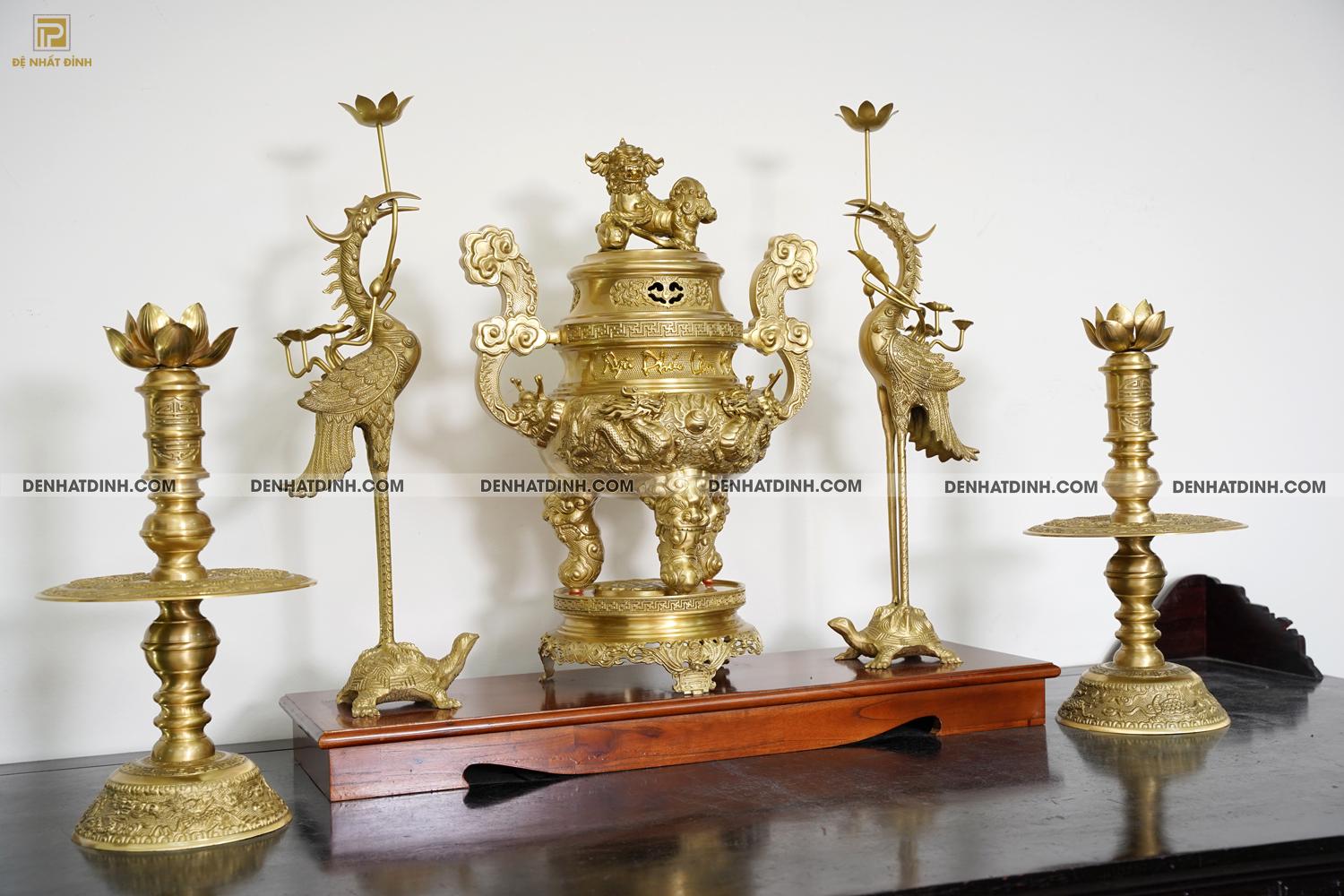 Bộ đỉnh đồng Ngũ Sự Song Long cao 65cm Nắp Thọ màu nguyên bản - Ảnh 3