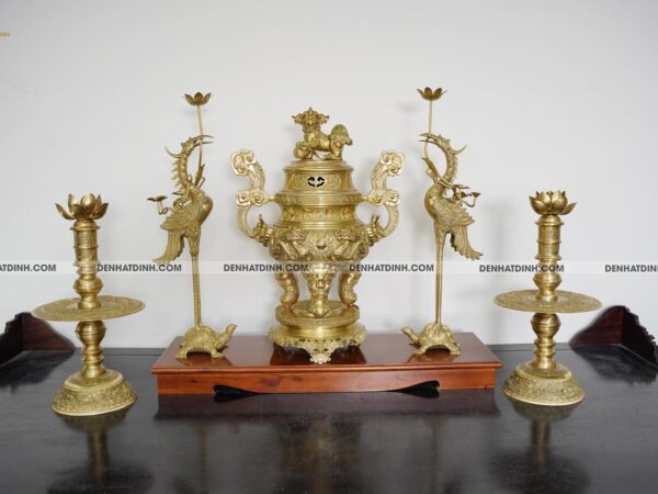 Bộ đỉnh đồng Ngũ Sự Song Long cao 65cm Nắp Thọ màu nguyên bản