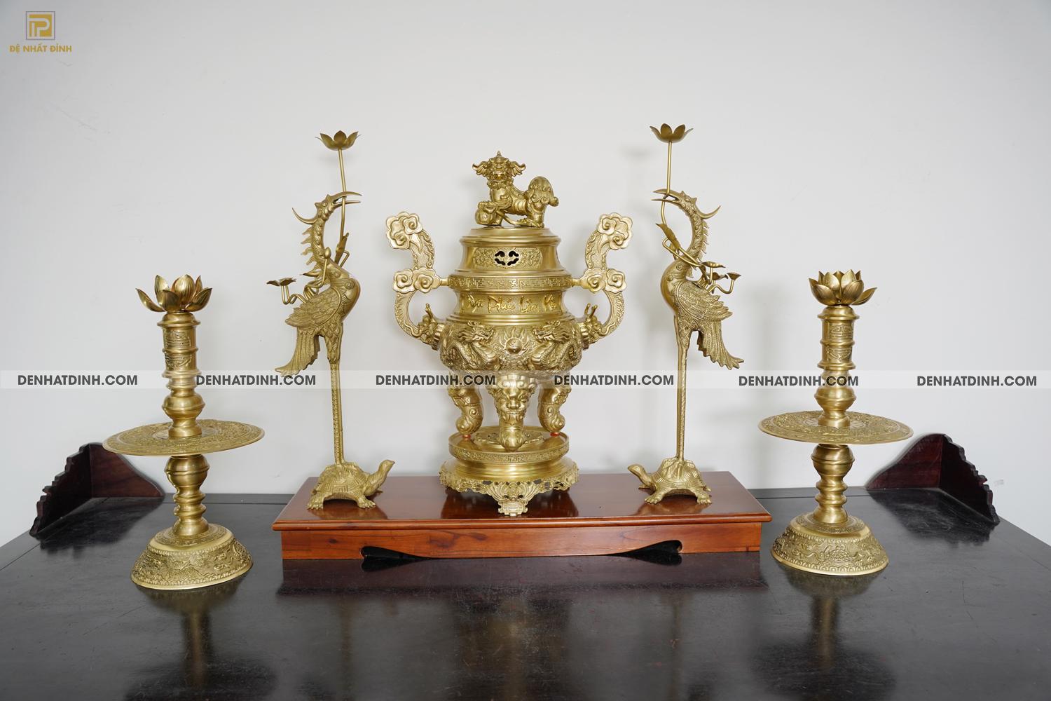 Bộ đỉnh đồng Ngũ Sự Song Long cao 65cm Nắp Thọ màu nguyên bản