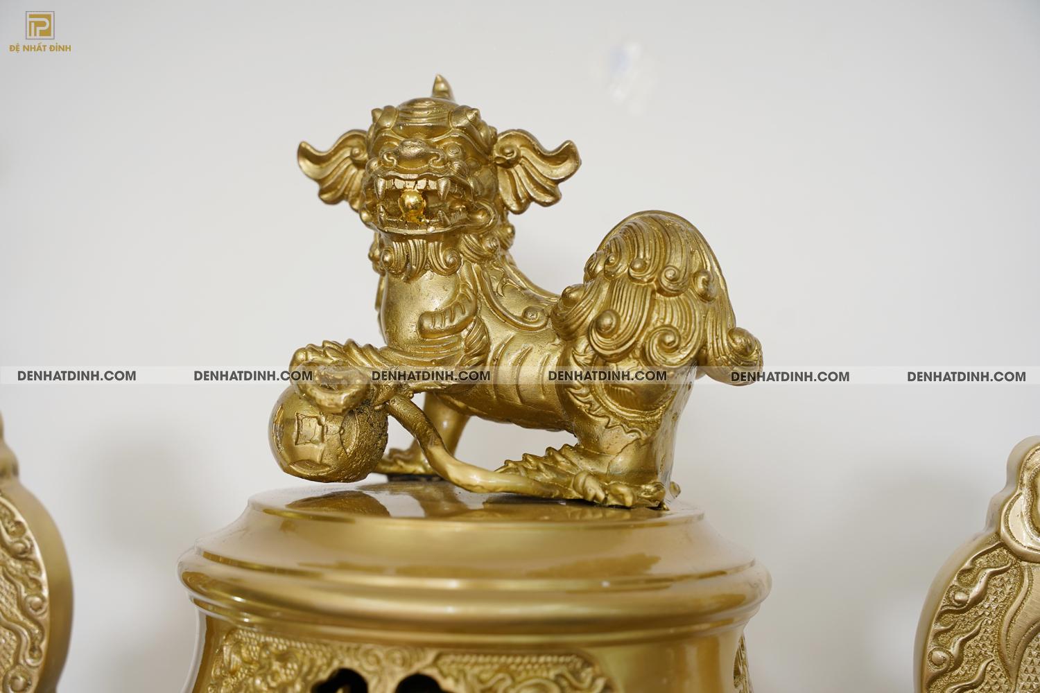 Bộ đỉnh đồng Ngũ Sự Song Long cao 65cm Nắp Thọ màu nguyên bản - Ảnh 5