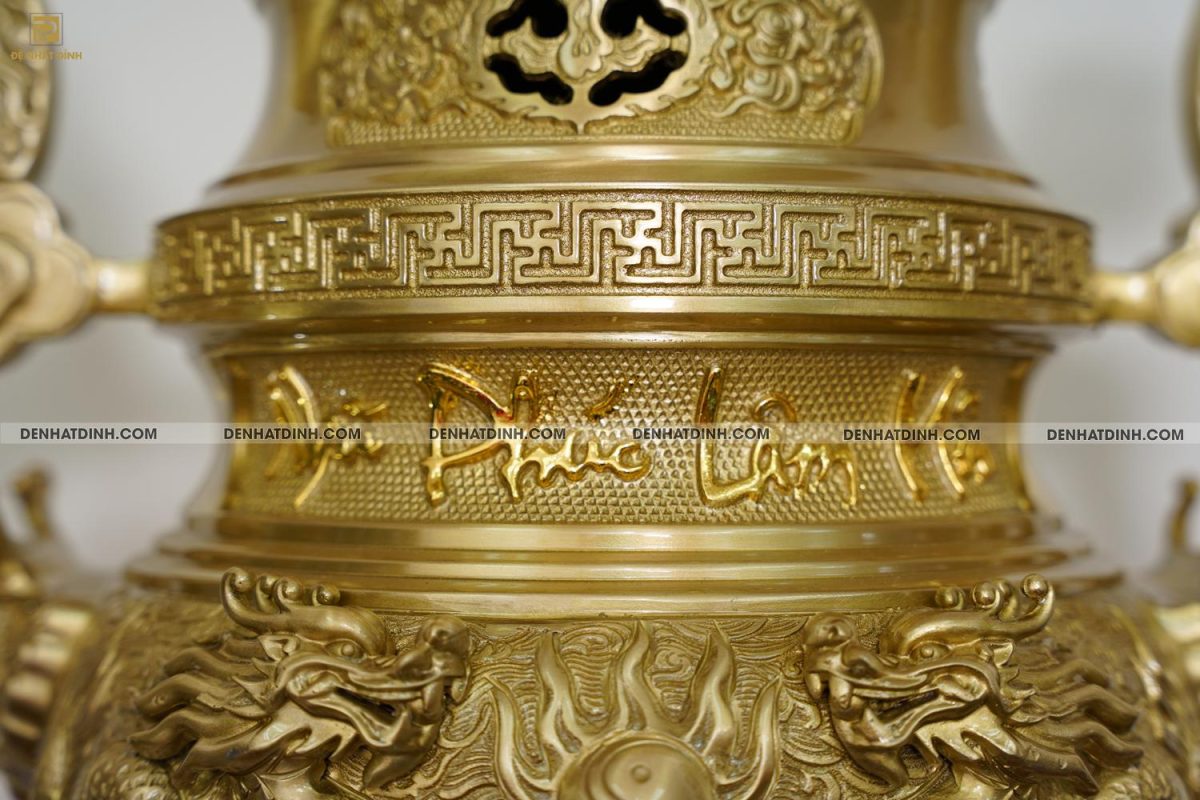 Bộ đỉnh đồng Ngũ Sự Song Long cao 65cm Nắp Thọ màu nguyên bản - Ảnh 7