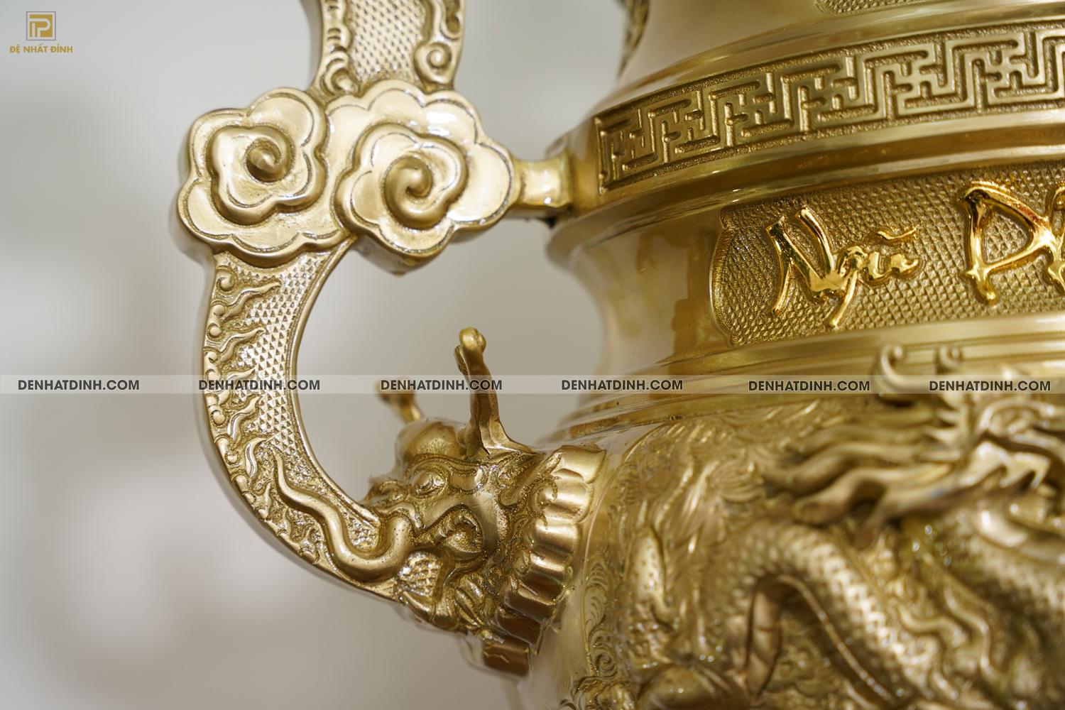 Đỉnh đồng Song Long 65 Nắp Thọ Màu Mộc - Ảnh 11