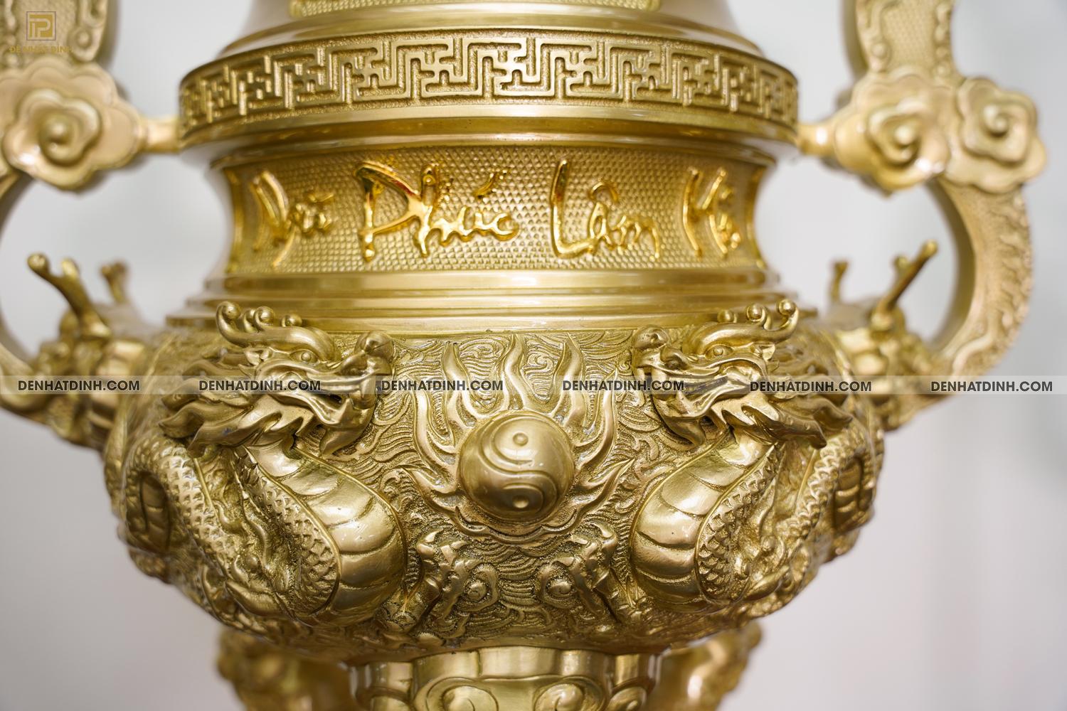 Đỉnh đồng Song Long 65 Nắp Thọ Màu Mộc - Ảnh 7