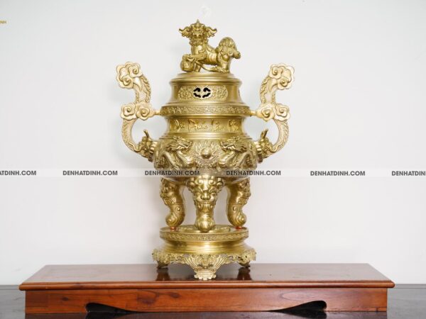 Đỉnh đồng Song Long 65 Nắp Thọ Màu Mộc