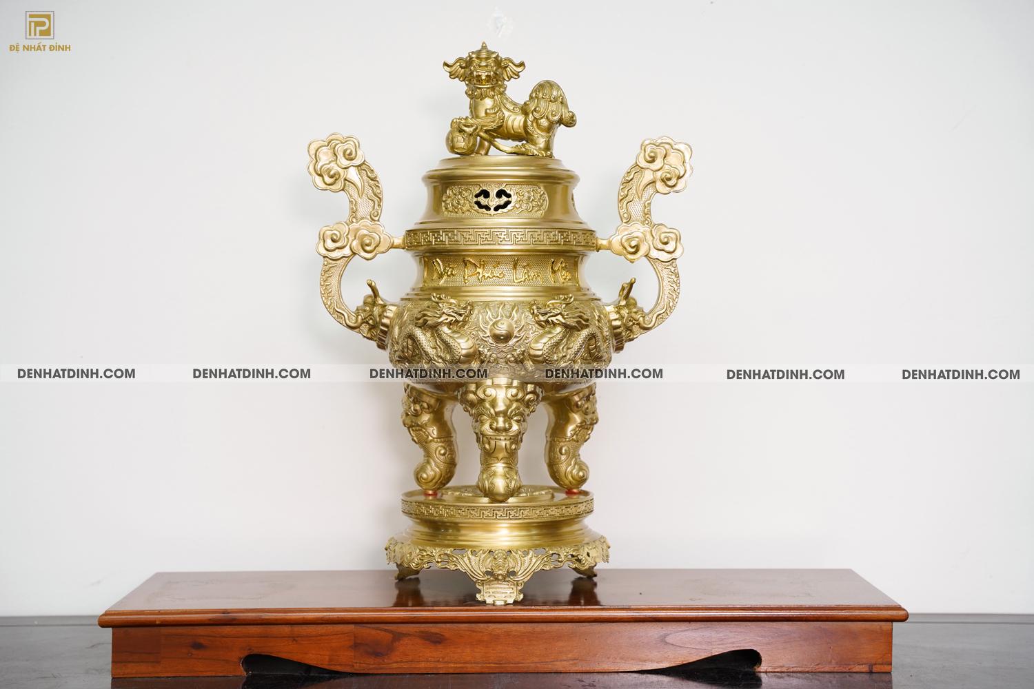 Đỉnh đồng Song Long 65 Nắp Thọ Màu Mộc