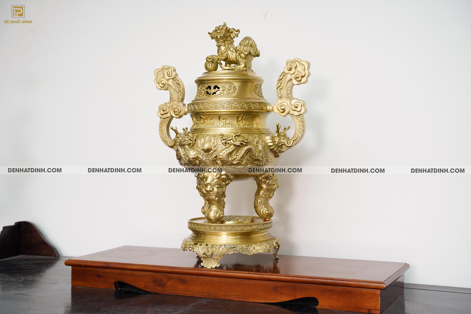 Đỉnh đồng Song Long 65 Nắp Thọ Màu Mộc - Ảnh 2