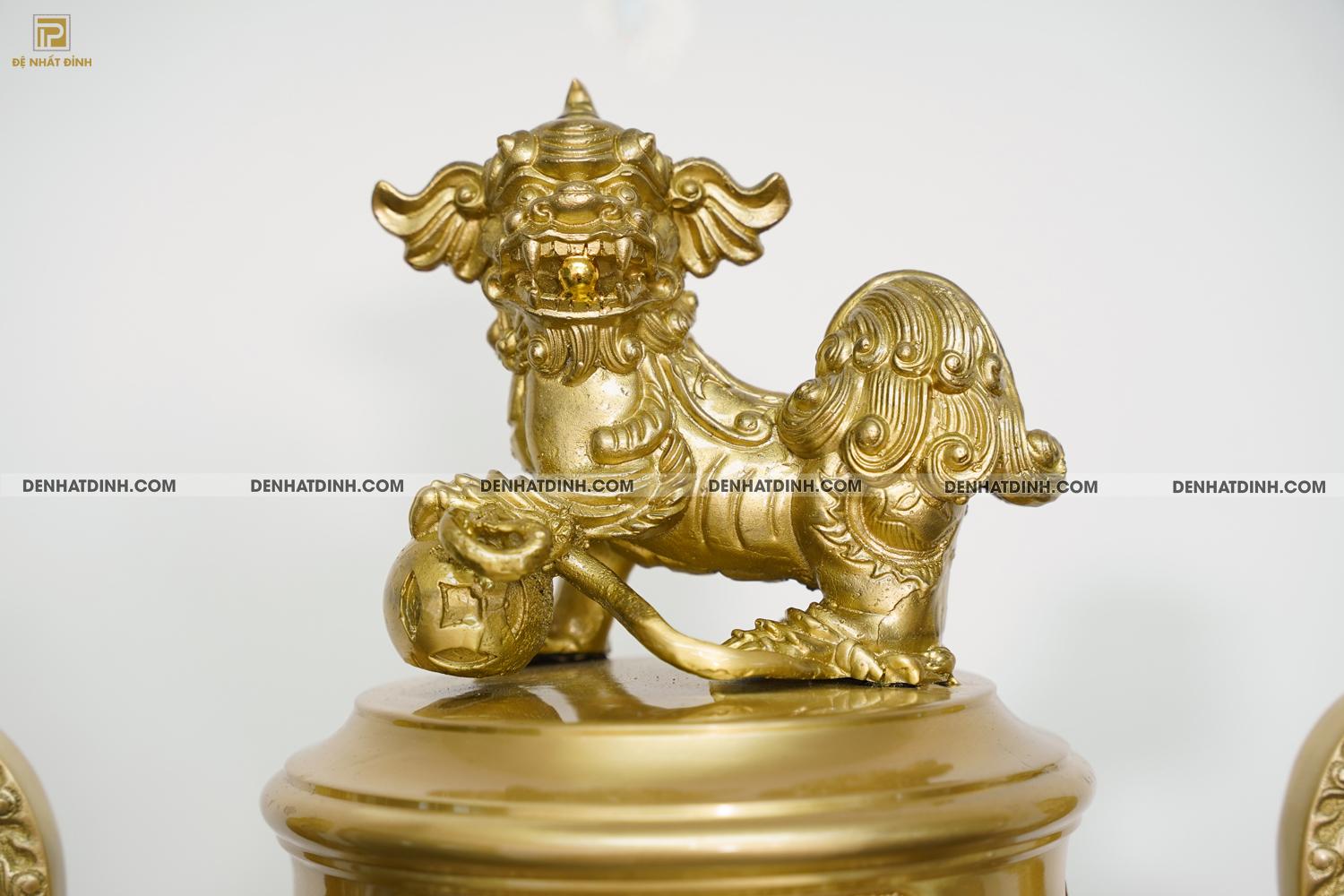 Đỉnh đồng Song Long 65 Nắp Thọ Màu Mộc - Ảnh 3