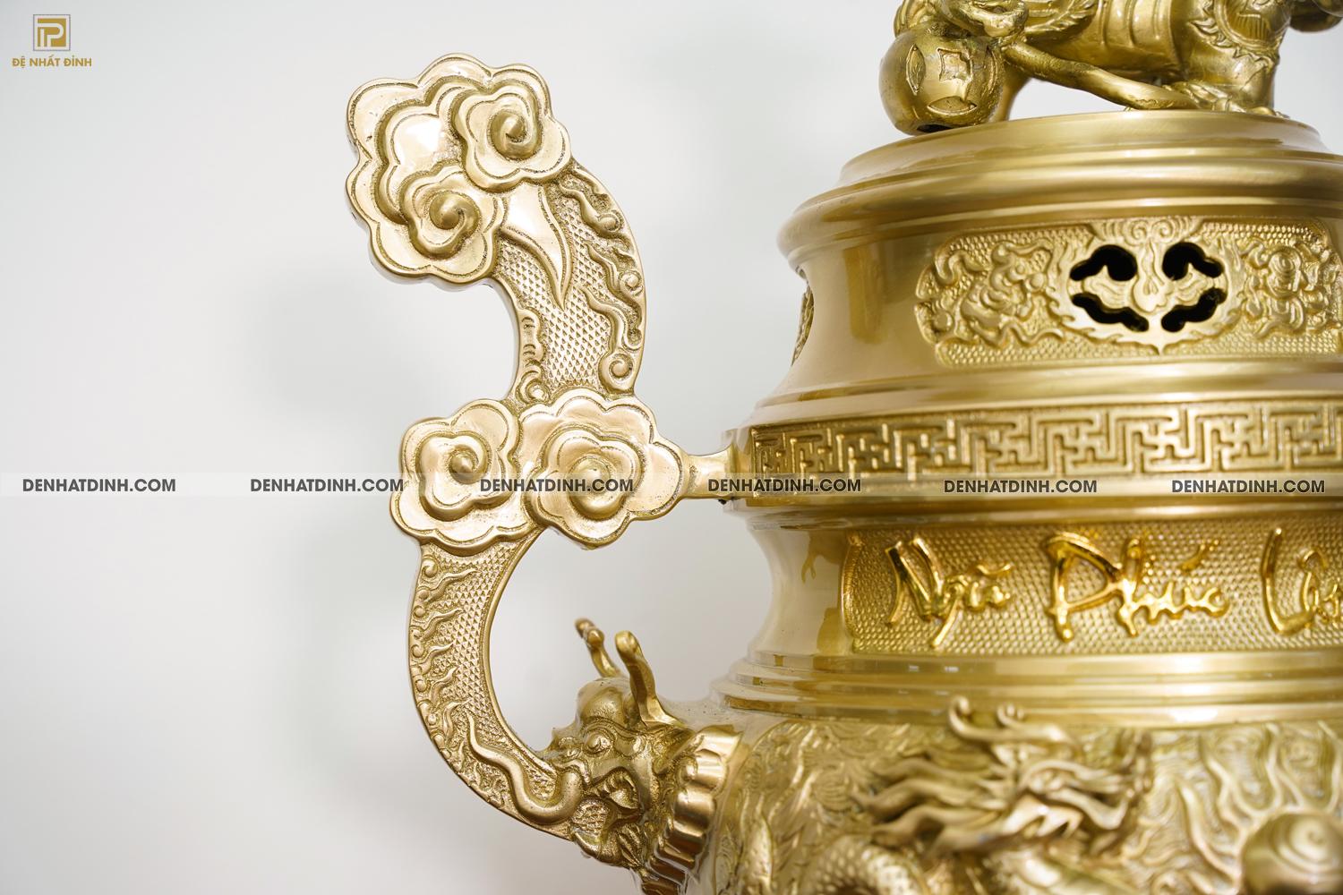 Đỉnh đồng Song Long 65 Nắp Thọ Màu Mộc - Ảnh 4