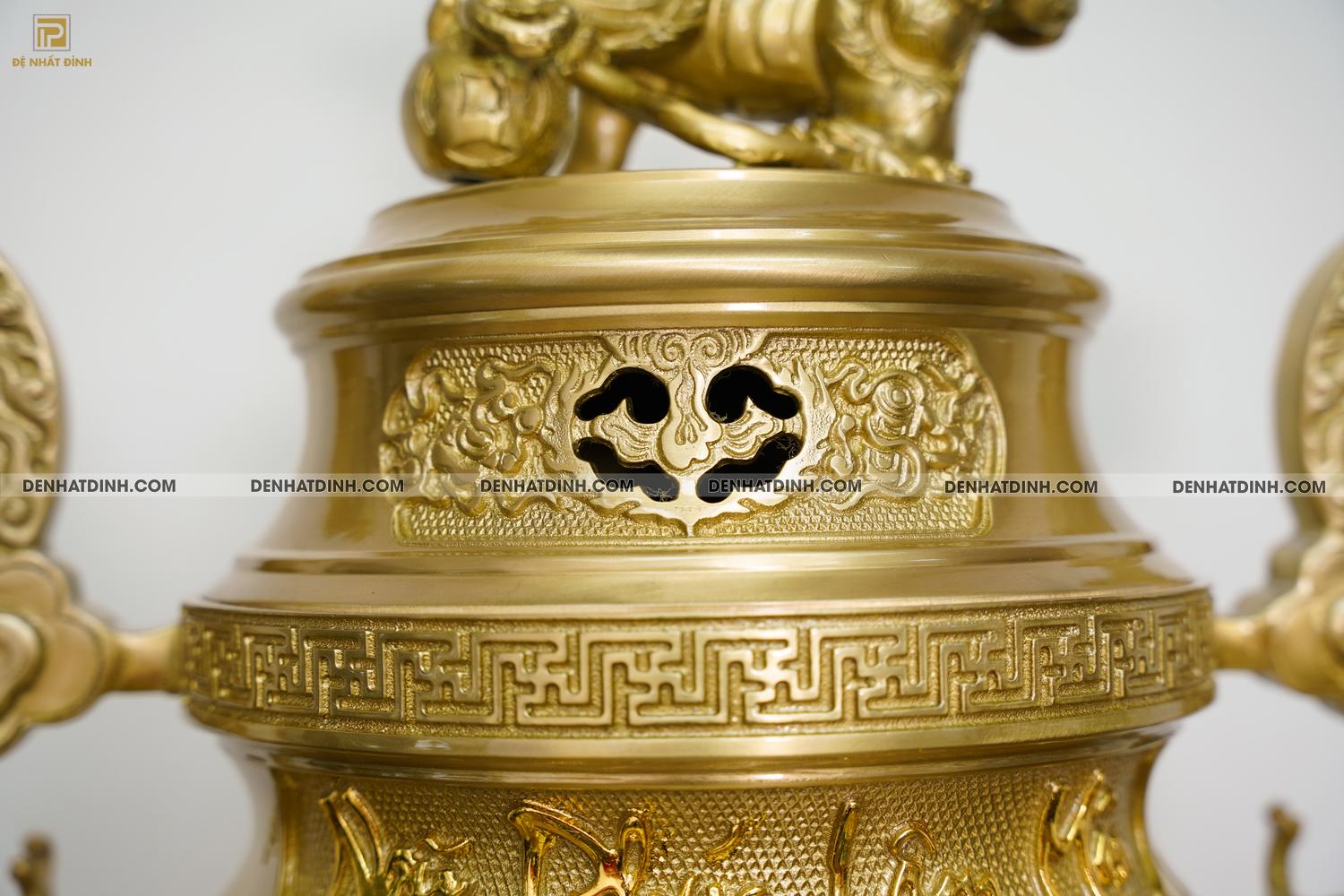 Đỉnh đồng Song Long 65 Nắp Thọ Màu Mộc - Ảnh 5