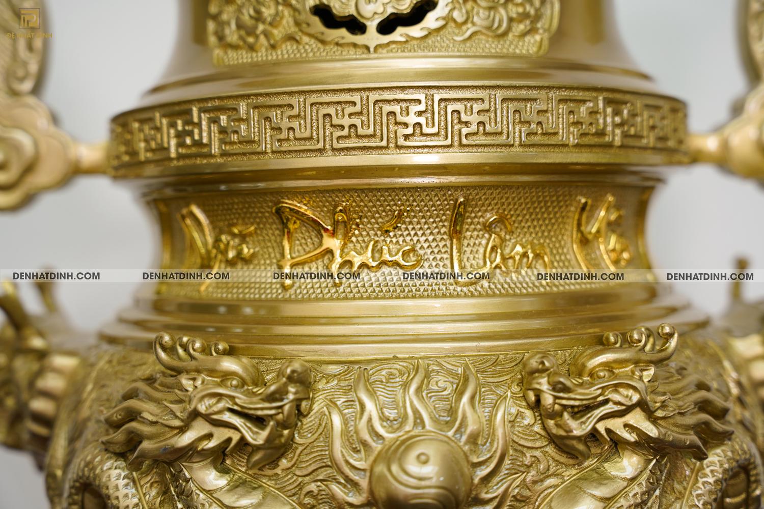 Đỉnh đồng Song Long 65 Nắp Thọ Màu Mộc - Ảnh 9