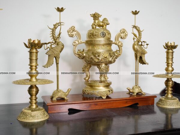 Alternative view of Bộ Đồng Ngũ Sự Song Long 68 cm Tứ Linh Phụng Gia Tiên - Mộc Catut