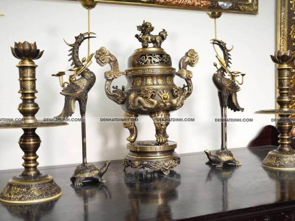 Alternative view of Bộ đỉnh thờ  Ngũ Sự Song Long 65 Hun Cổ 36Kg Độc Quyền ĐỆ NHẤT ĐỈNH