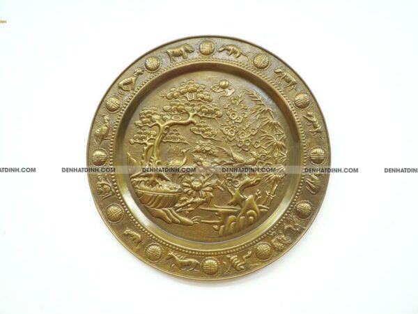 Mâm đồng tùng hạc 52cm màu cổ