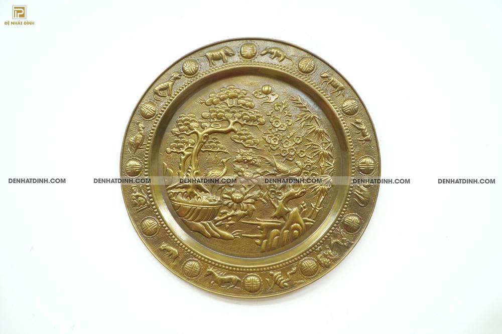 Mâm đồng tùng hạc 52cm màu cổ