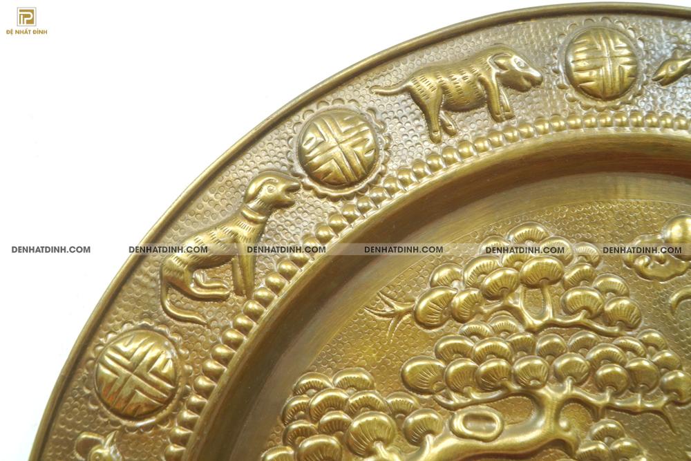 Mâm đồng tùng hạc 52cm màu cổ - Ảnh 3