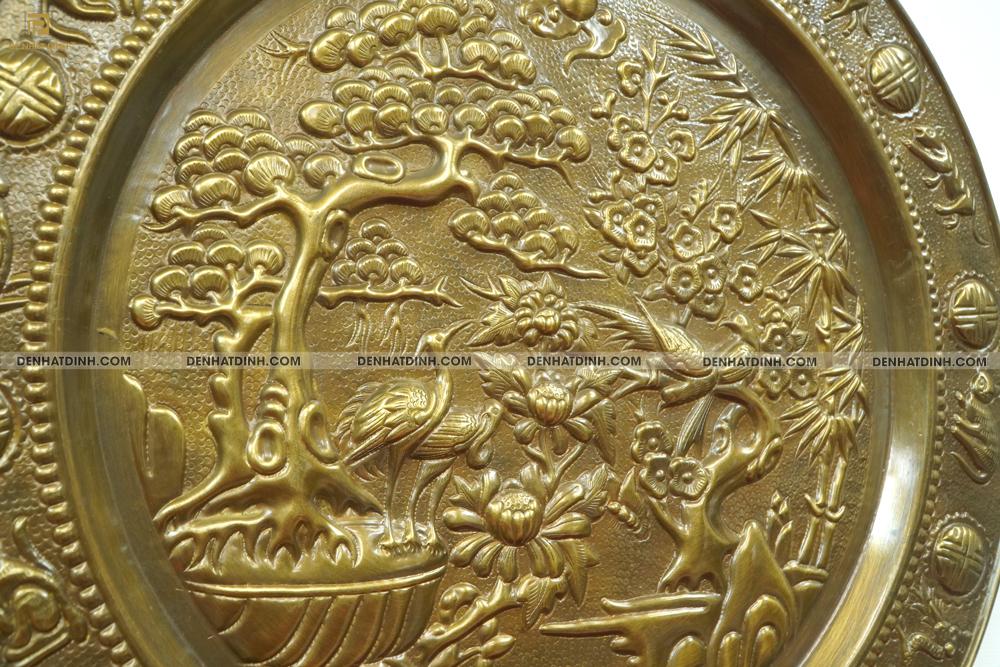 Mâm đồng tùng hạc 52cm màu cổ - Ảnh 2