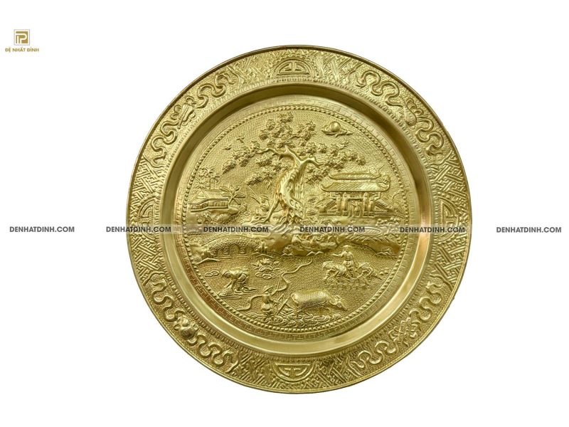 Mâm tranh đồng quê bằng đồng 52cm