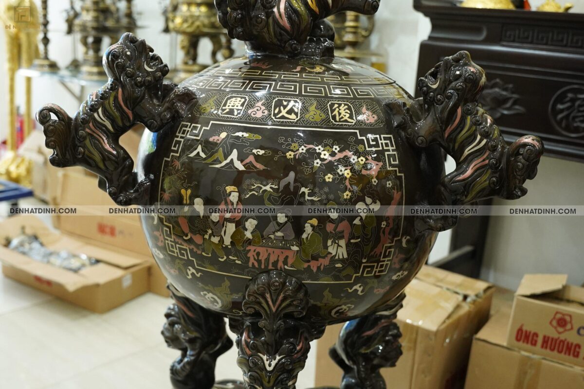 Đỉnh thất lân vờn cầu khảm ngũ sắc 1m2 - Ảnh 4
