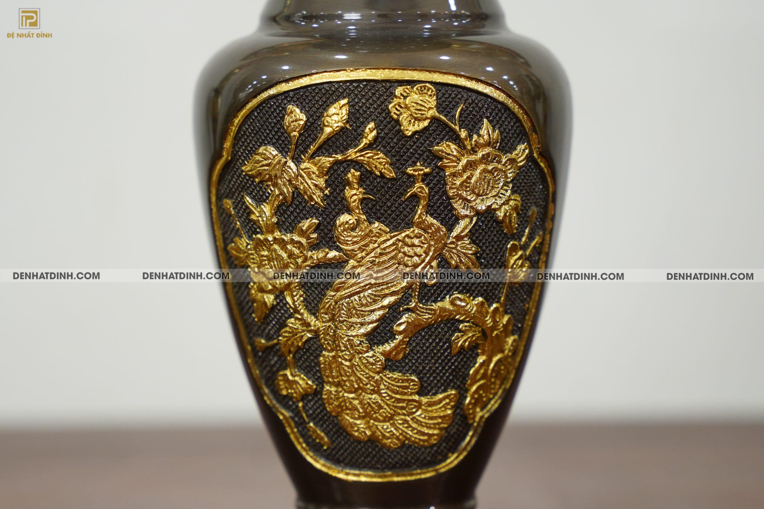 Lục bình cao 30cm bằng đồng dát vàng điểm - Ảnh 6