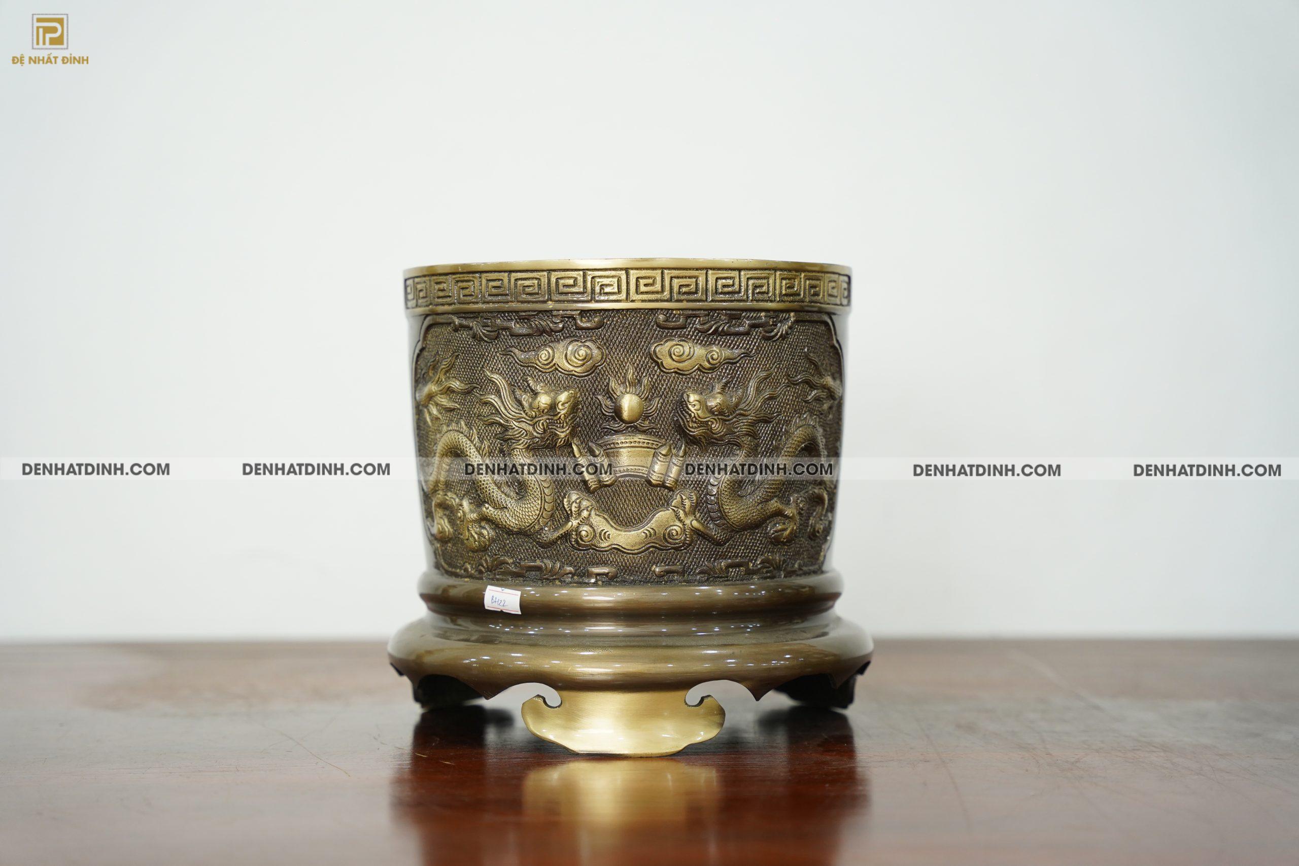 Bát hương bằng đồng đường kính 22cm màu hun cổ