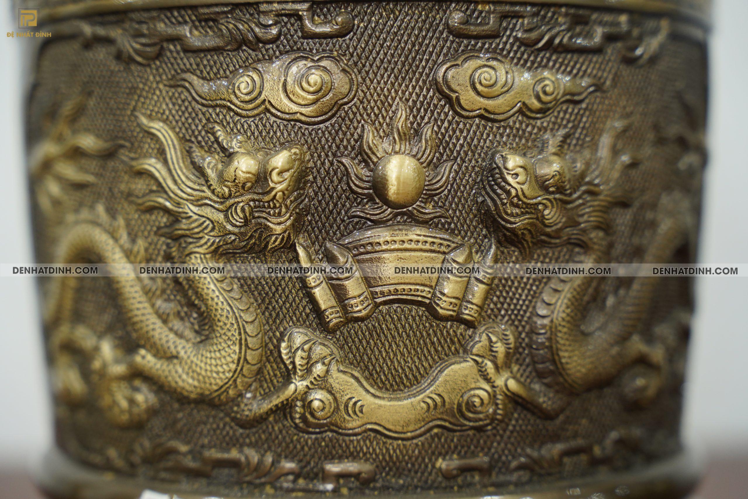 Bát hương bằng đồng đường kính 22cm màu hun cổ - Ảnh 6