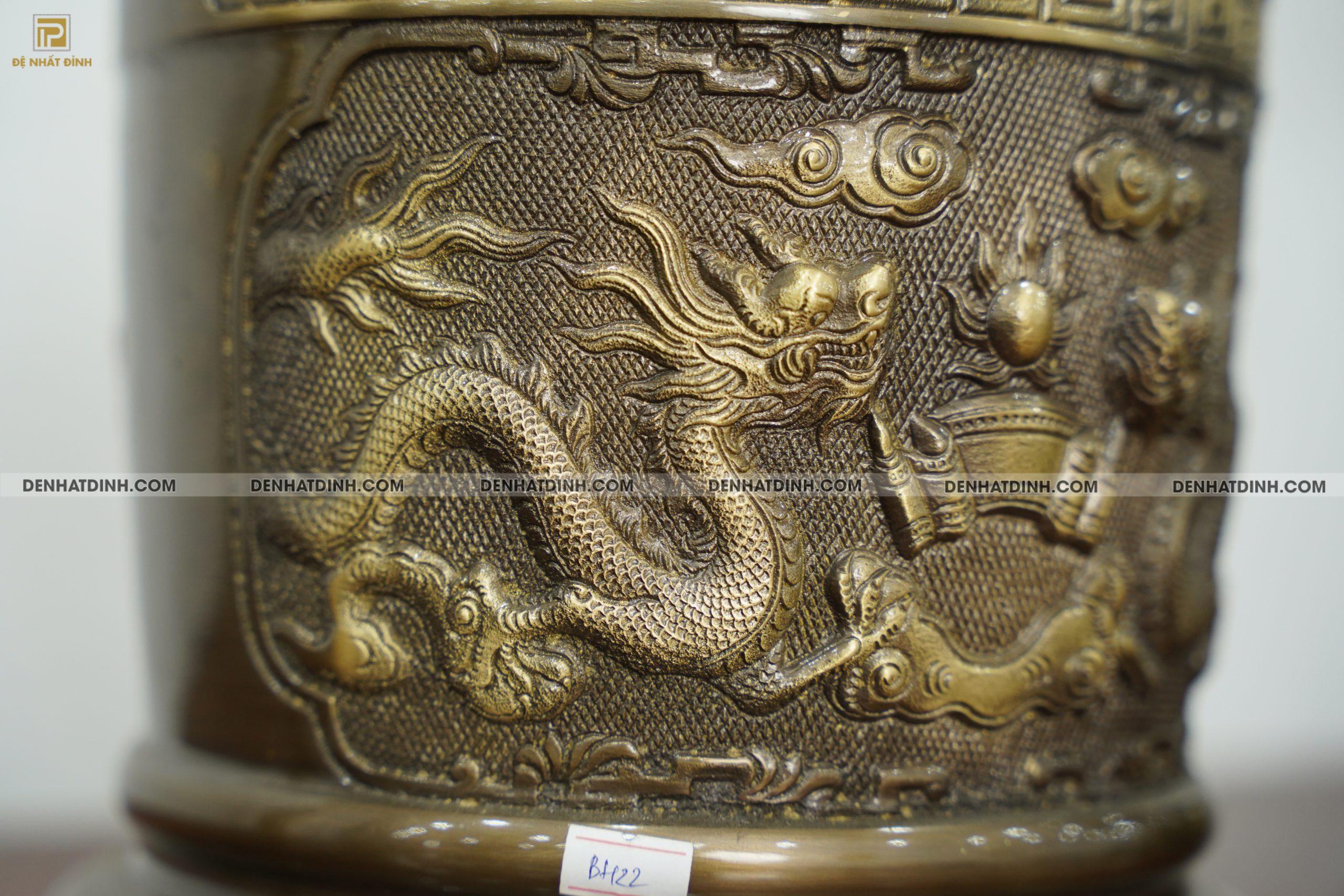 Bát hương bằng đồng đường kính 22cm màu hun cổ - Ảnh 2