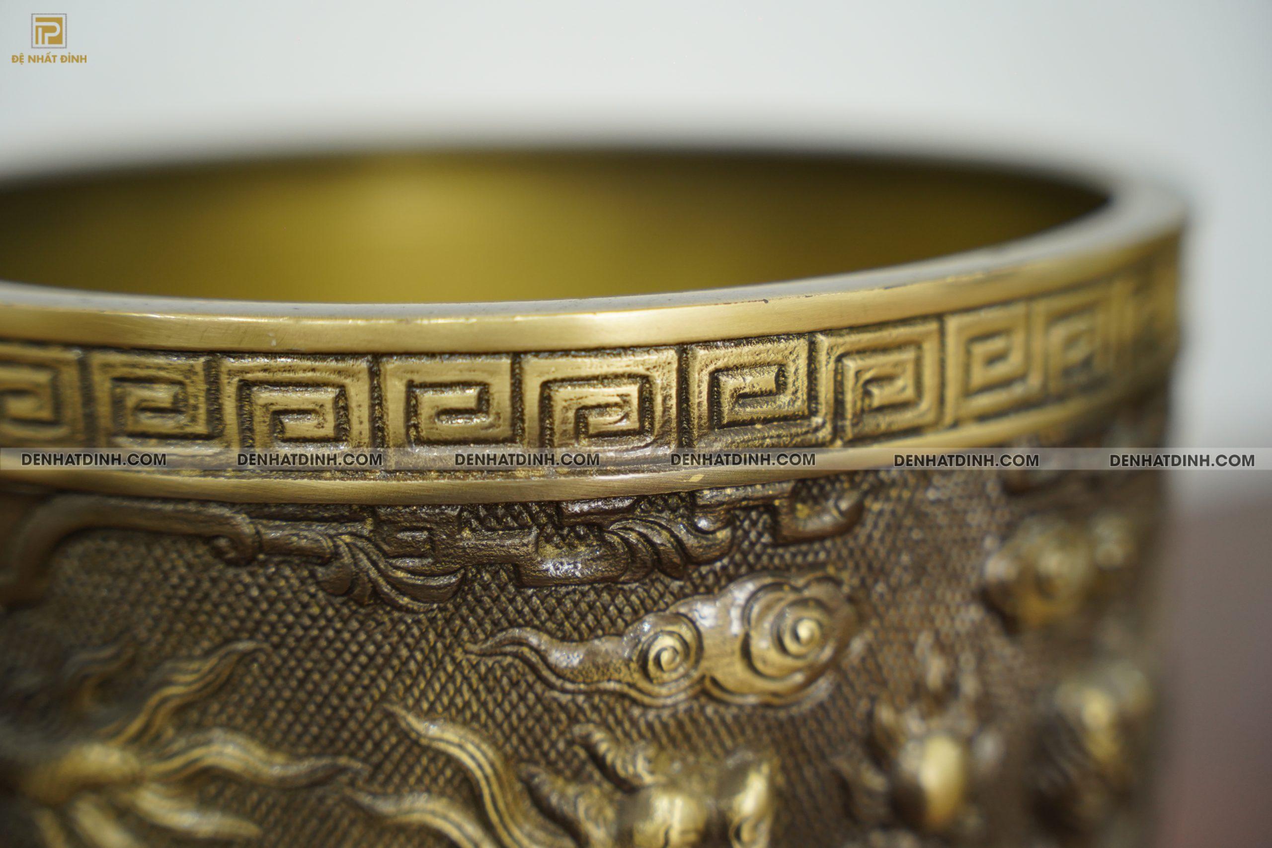 Bát hương bằng đồng đường kính 22cm màu hun cổ - Ảnh 3