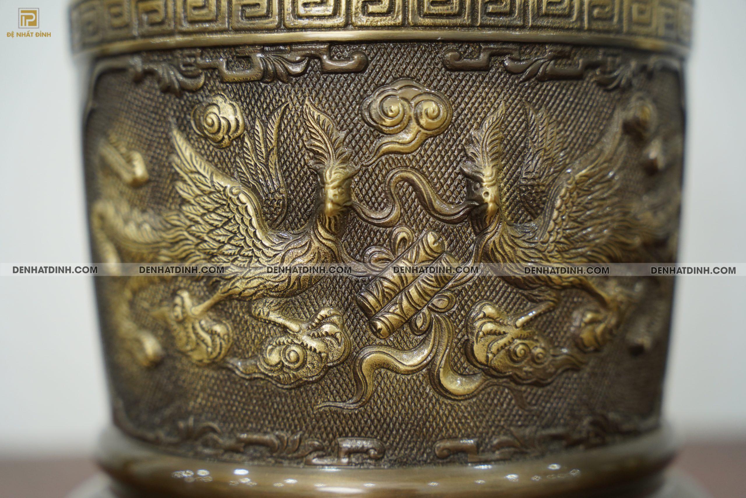 Bát hương bằng đồng đường kính 22cm màu hun cổ - Ảnh 4