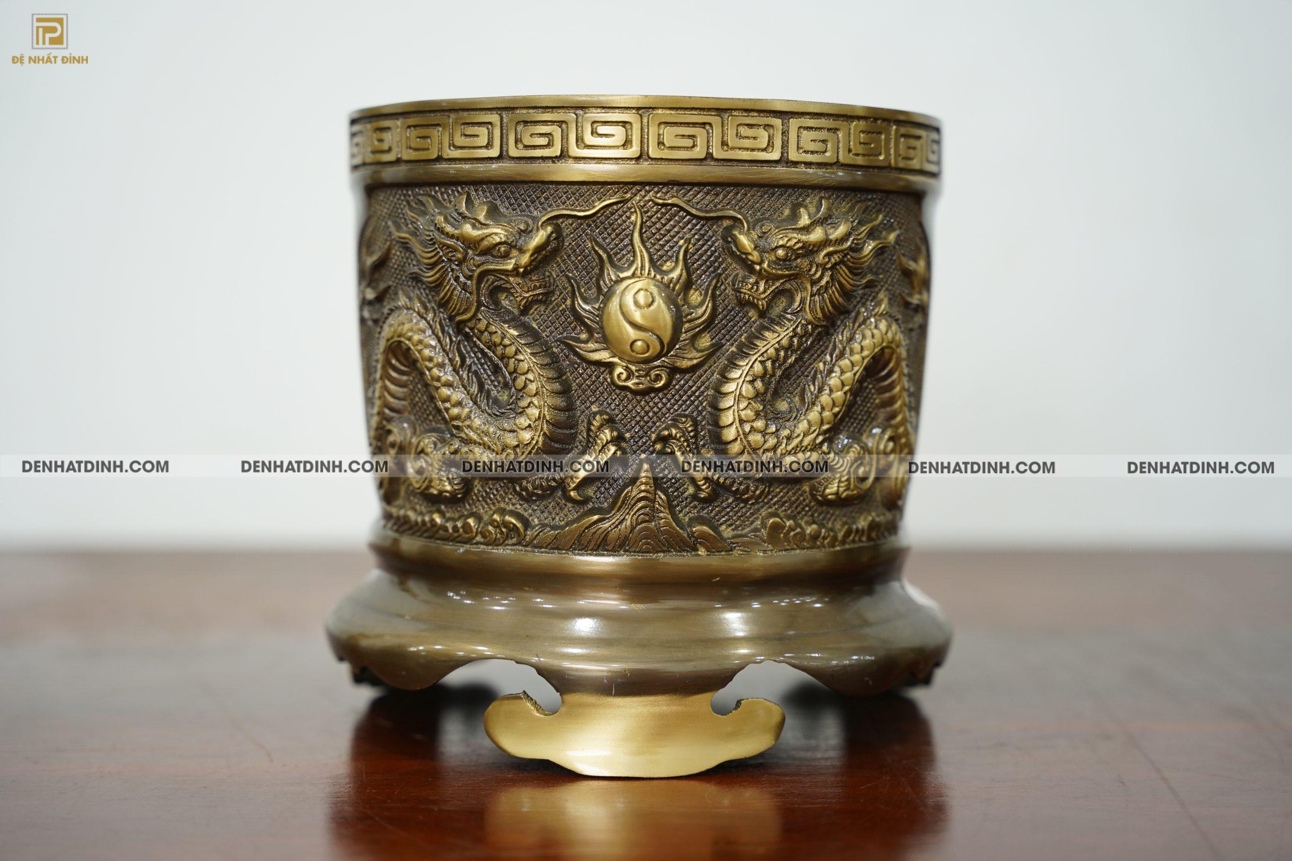 Bát hương bằng đồng đường kính 20cm màu hun cổ