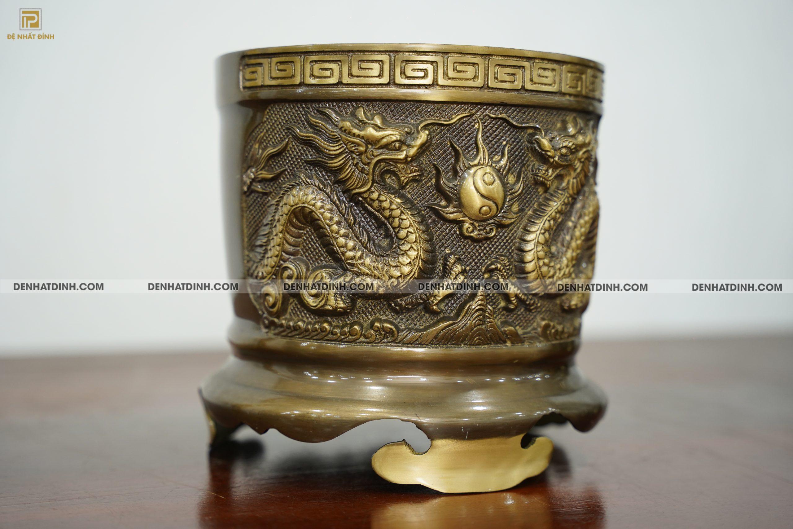 Bát hương bằng đồng đường kính 20cm màu hun cổ - Ảnh 2