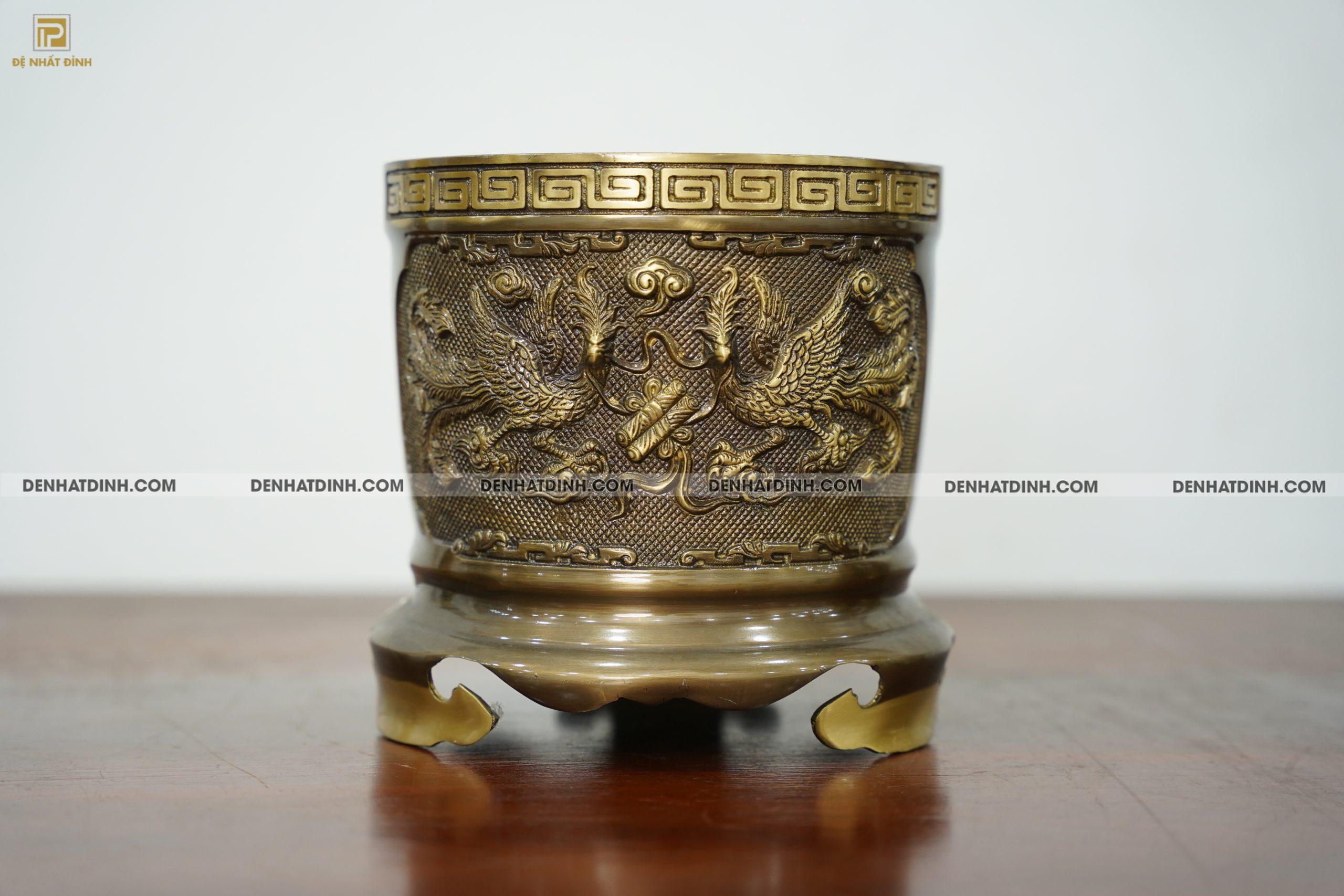 Bát hương bằng đồng đường kính 20cm màu hun cổ - Ảnh 6