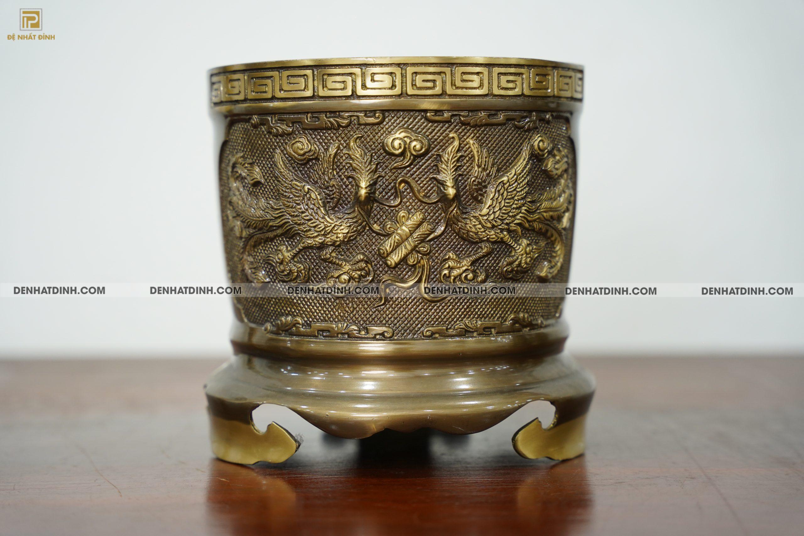 Bát hương bằng đồng đường kính 20cm màu hun cổ - Ảnh 4