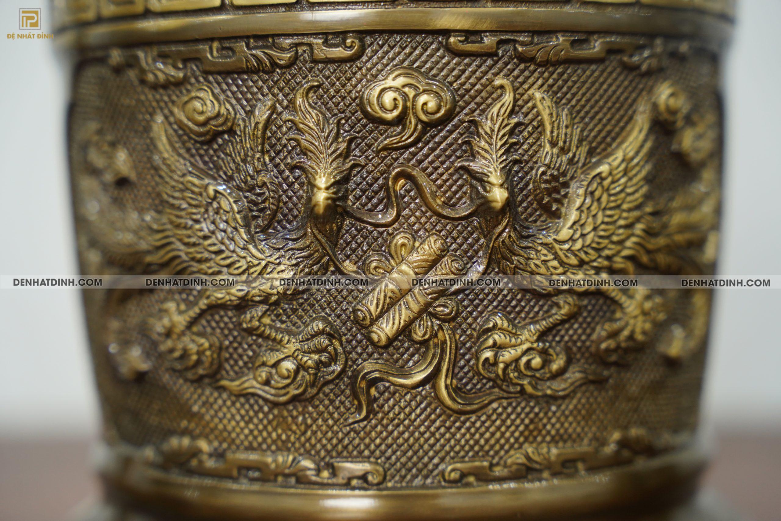 Bát hương bằng đồng đường kính 20cm màu hun cổ - Ảnh 3