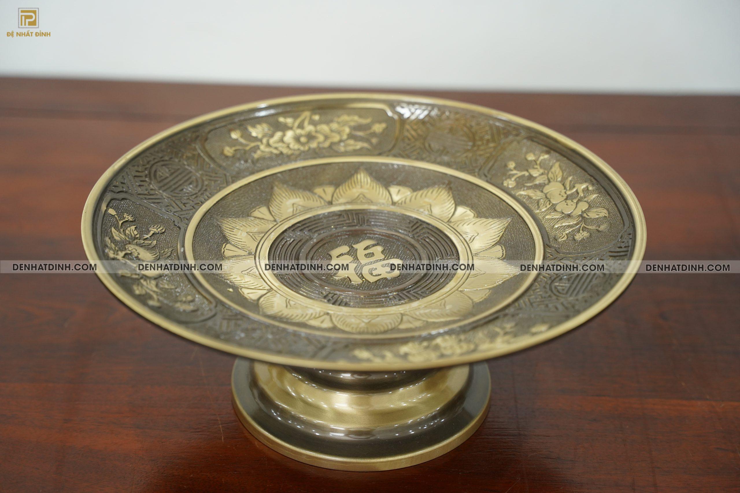 Mâm bồng hoa quả đường kính 35cm màu hun cổ - Ảnh 2